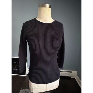 Ralph Lauren ribbed sweater with 3/4 sleeves. DARK navy blue Medium
